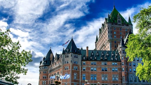 Amazing view of Chateau Frontenac in Quebec City, Canada. Majestic facade on a beautiful summer day
