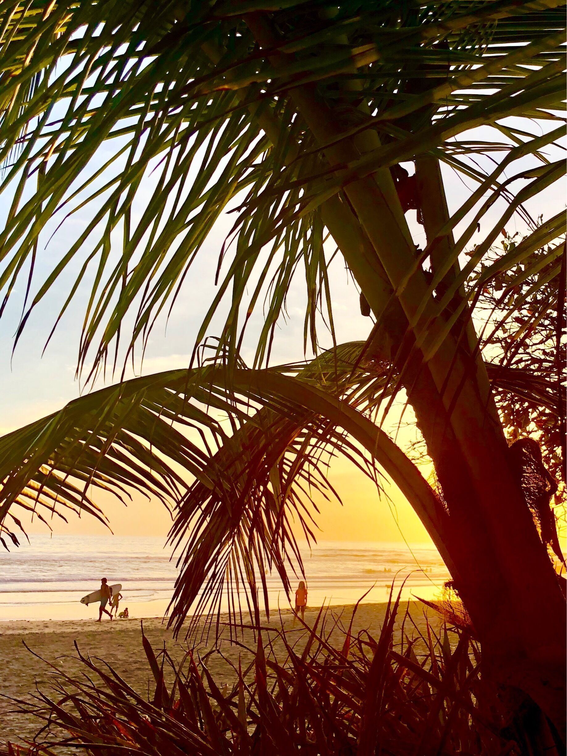 On the beach watching sunset as the surfers finish for the day. Love this place!