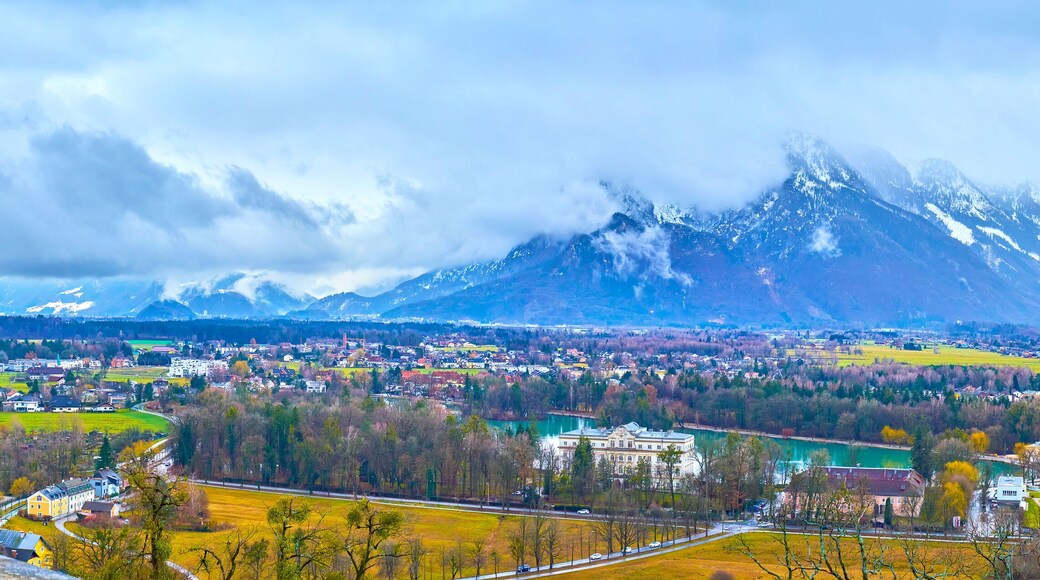 Panorama of Riedenburg district with mountain range on background, Salzburg, Austria