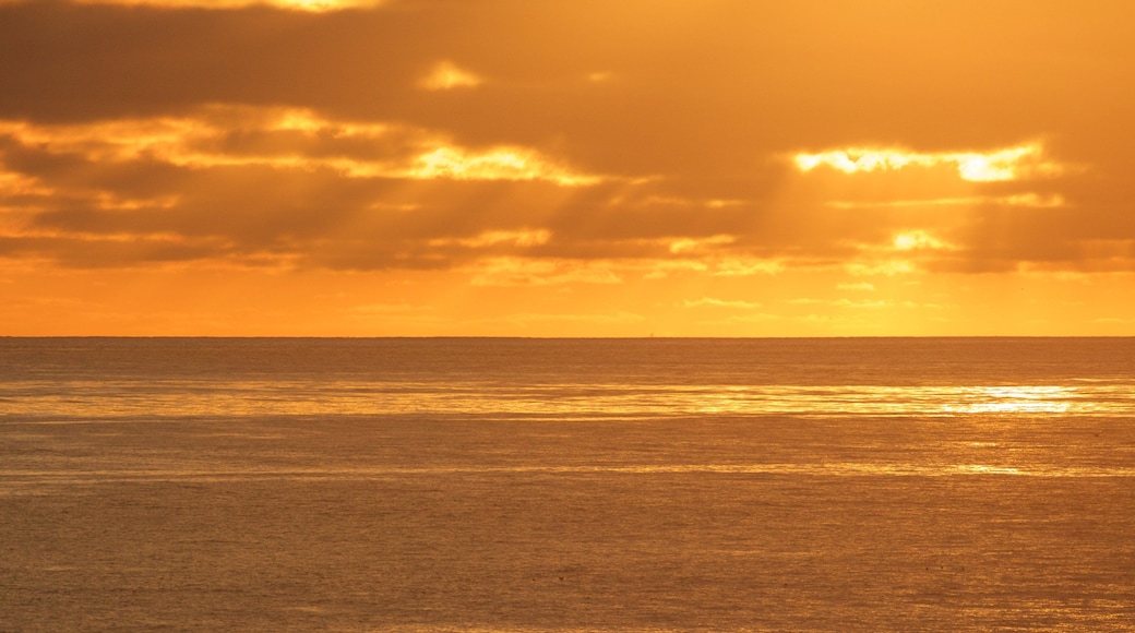 Pacific Beach Park showing general coastal views and a sunset
