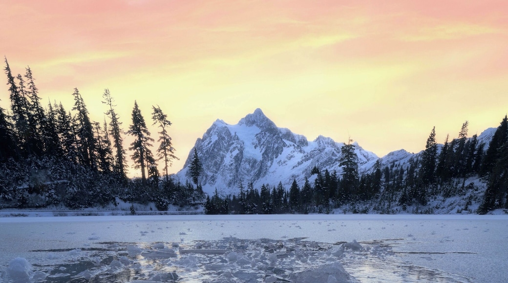 Picture lake is a great spot to take photos year, soon this ice will be covered with snow!