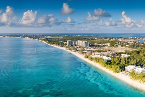 panoramic landscape aerial view of the tropical paradise of the cayman islands in the caribbean sea