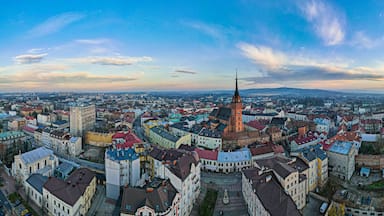 Tarnow Townscape, Historic City in Lesser Poland at Sunset. Aerial Drone View