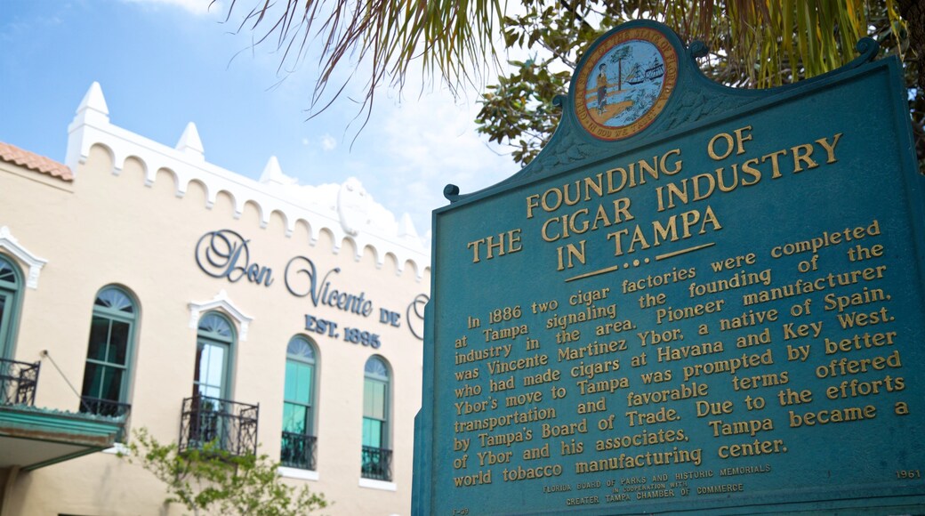 Ybor City showing heritage elements and signage