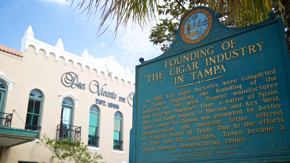 Ybor City showing heritage elements and signage