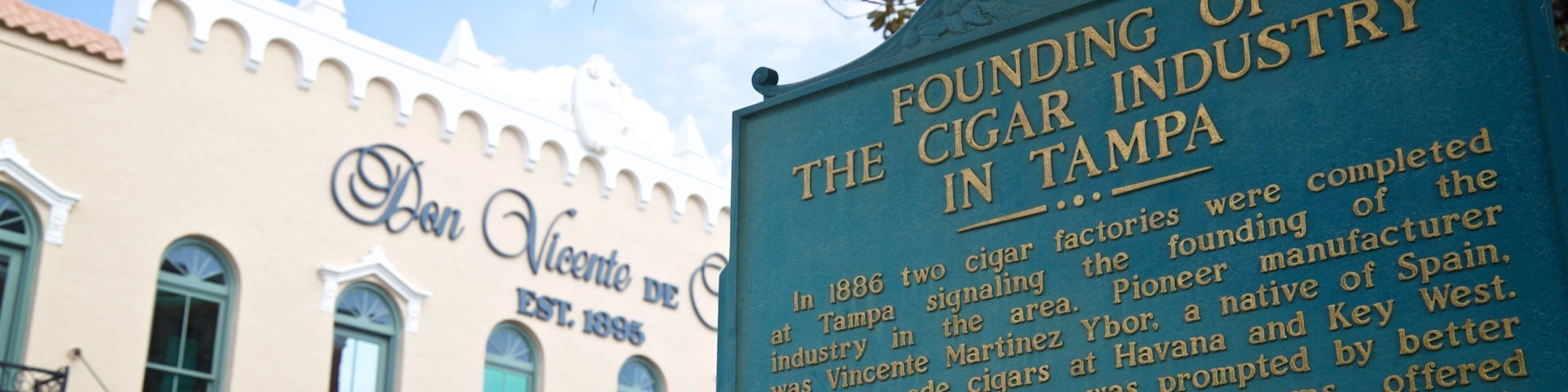 Ybor City showing heritage elements and signage