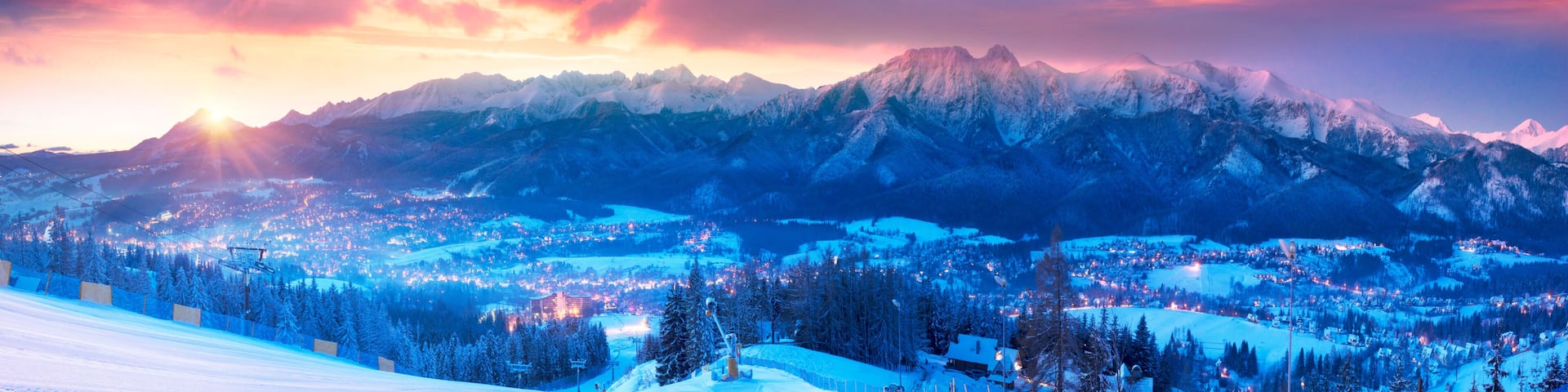 Zakopane at night in the light of the moon.
