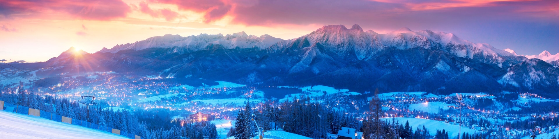 Zakopane at night in the light of the moon.