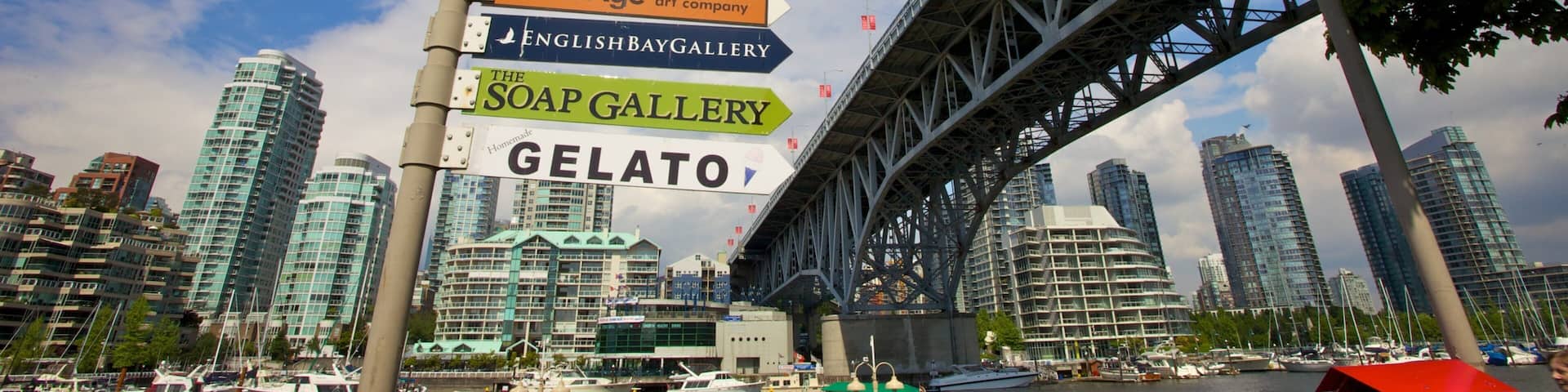Granville Island Public Market bustling with activity and surrounded by stunning architecture in Vancouver, British Columbia