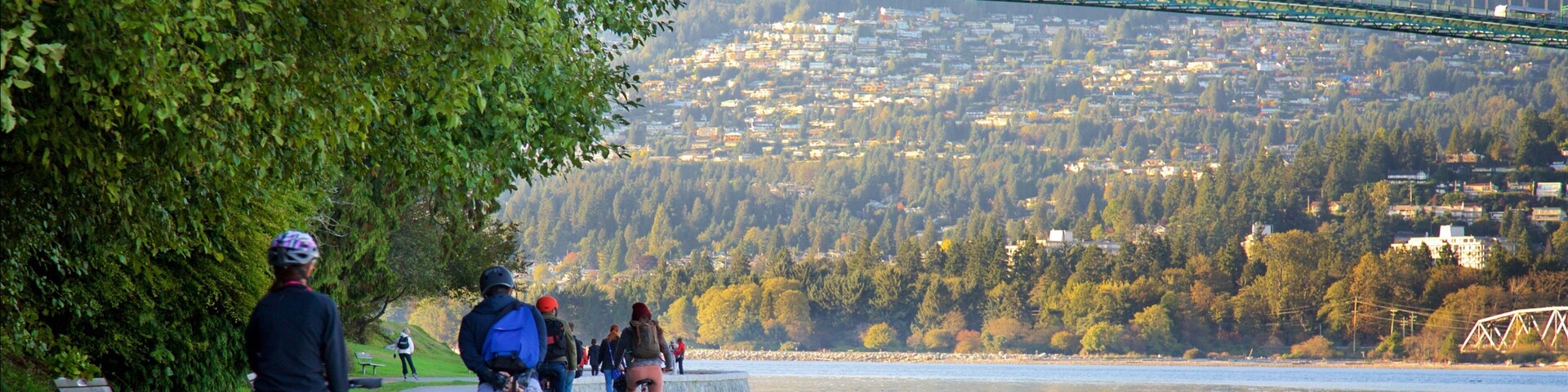 Stanley Park featuring cycling, a river or creek and a bridge