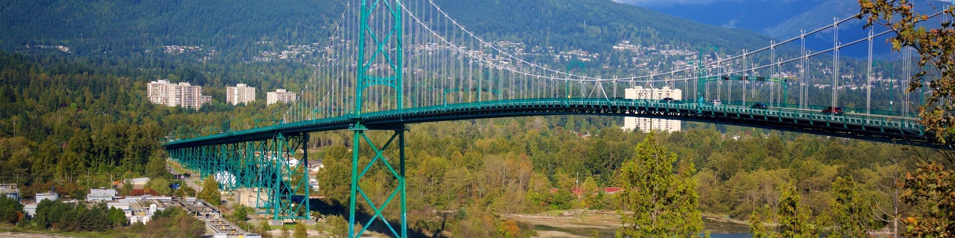 Stanley Park que inclui um parque, montanhas e uma baía ou porto