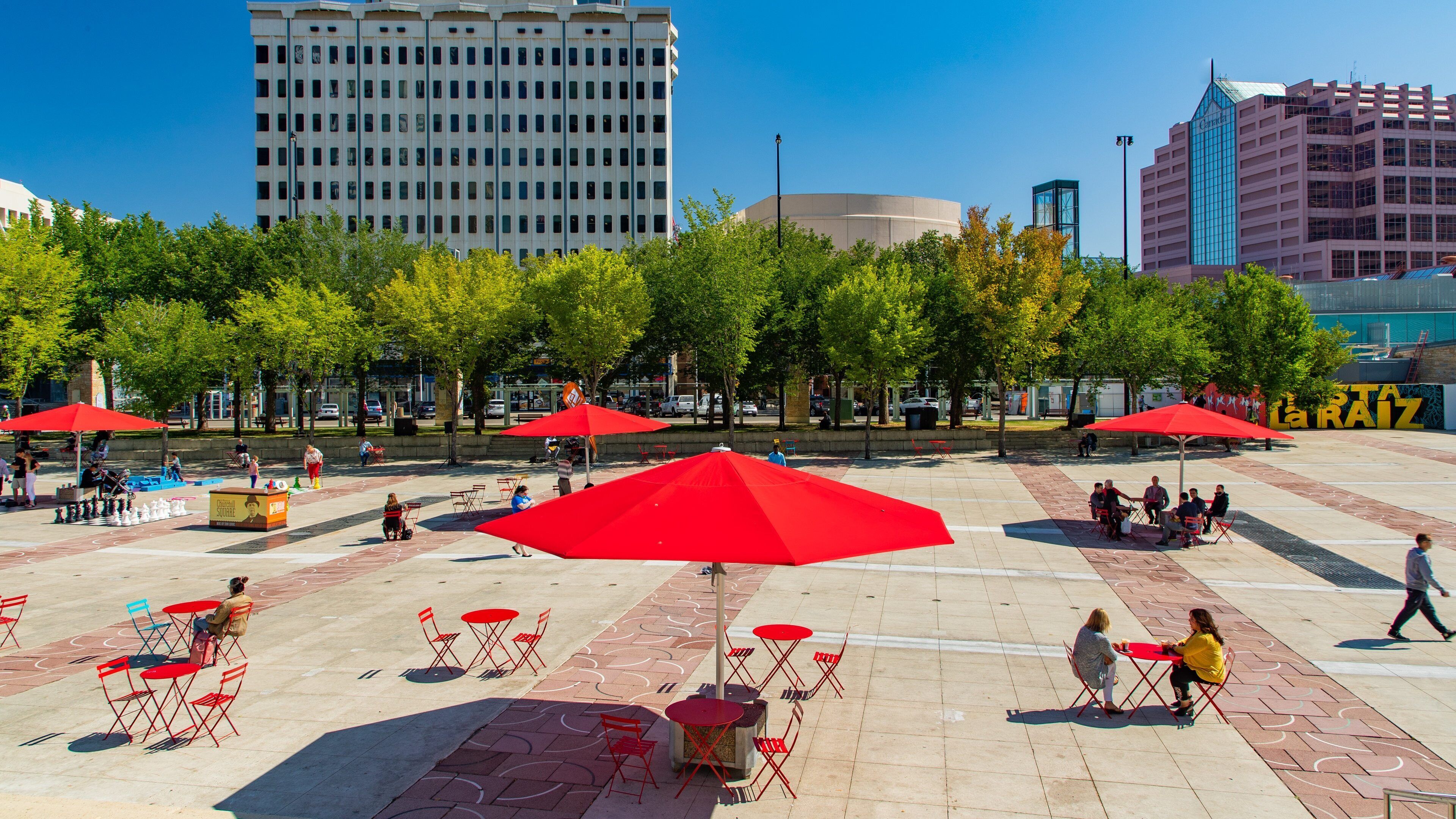 Sir Winston Churchill Square which includes a square or plaza and outdoor eating