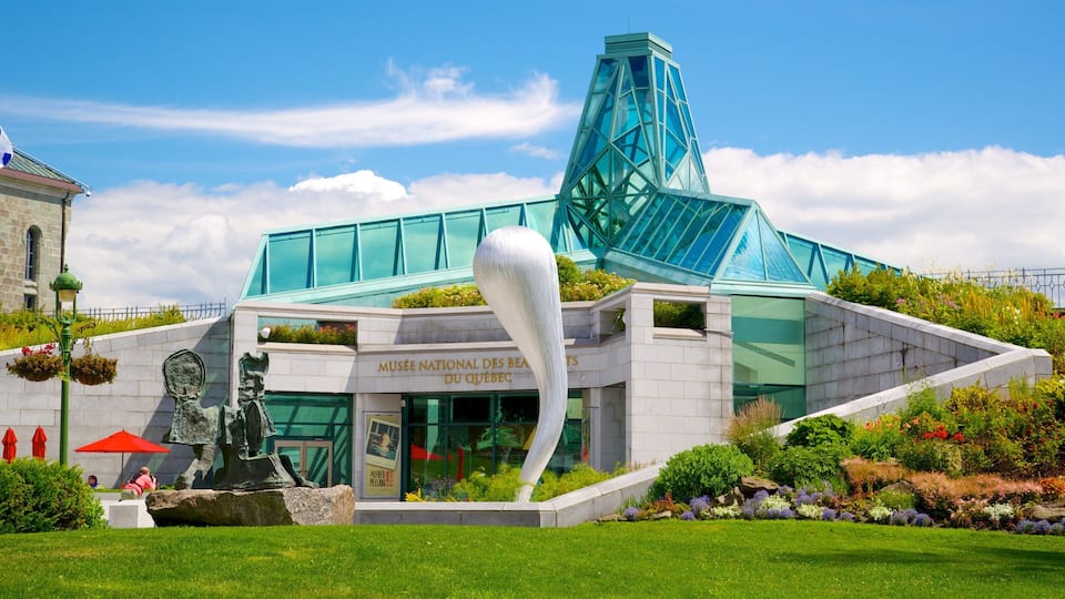 Battlefields Park showing a statue or sculpture, a city and modern architecture