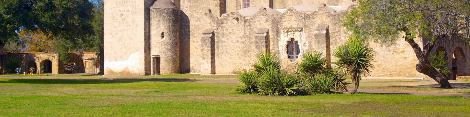 San Antonio Missions National Park which includes religious elements, château or palace and a park