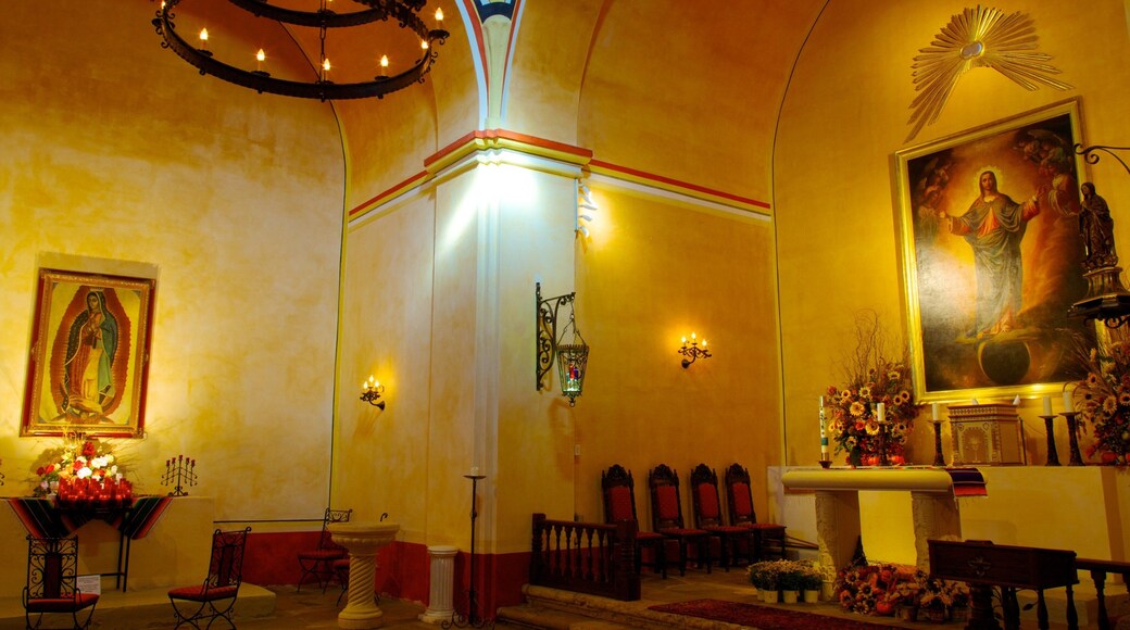 San Antonio Missions National Park som visar religiösa element, en kyrka eller katedral och interiörer