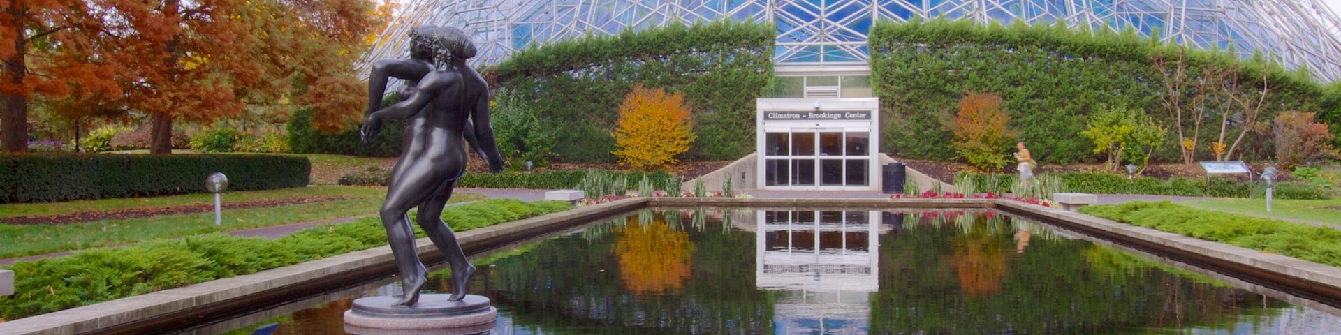 Missouri Botanical Gardens and Arboretum que incluye jardín, un estanque y hojas de otoño