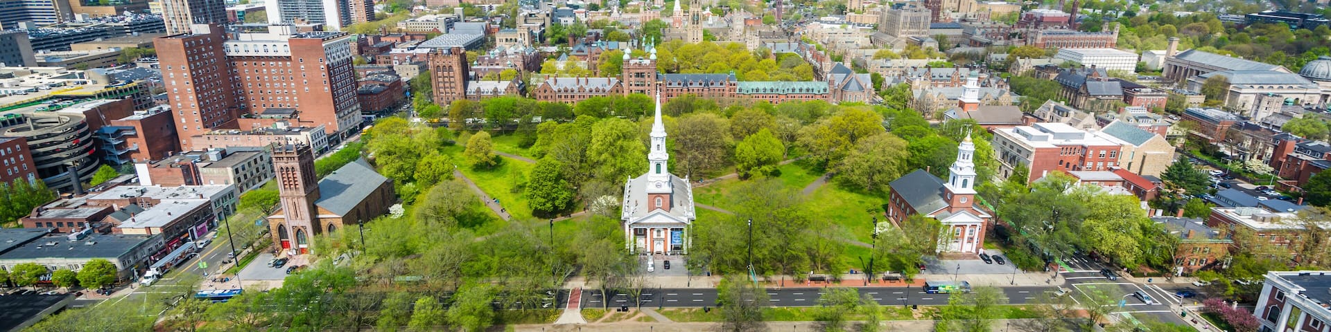 View of the New Haven Green and downtown, in New Haven, Connecticut