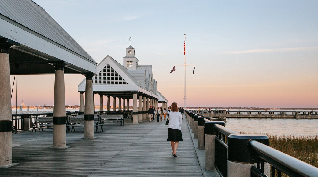 Waterfront Park showing a sunset as well as an individual femail