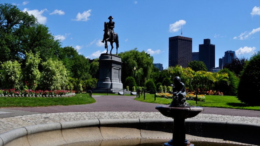 Boston Public Garden featuring a monument, a statue or sculpture and a garden