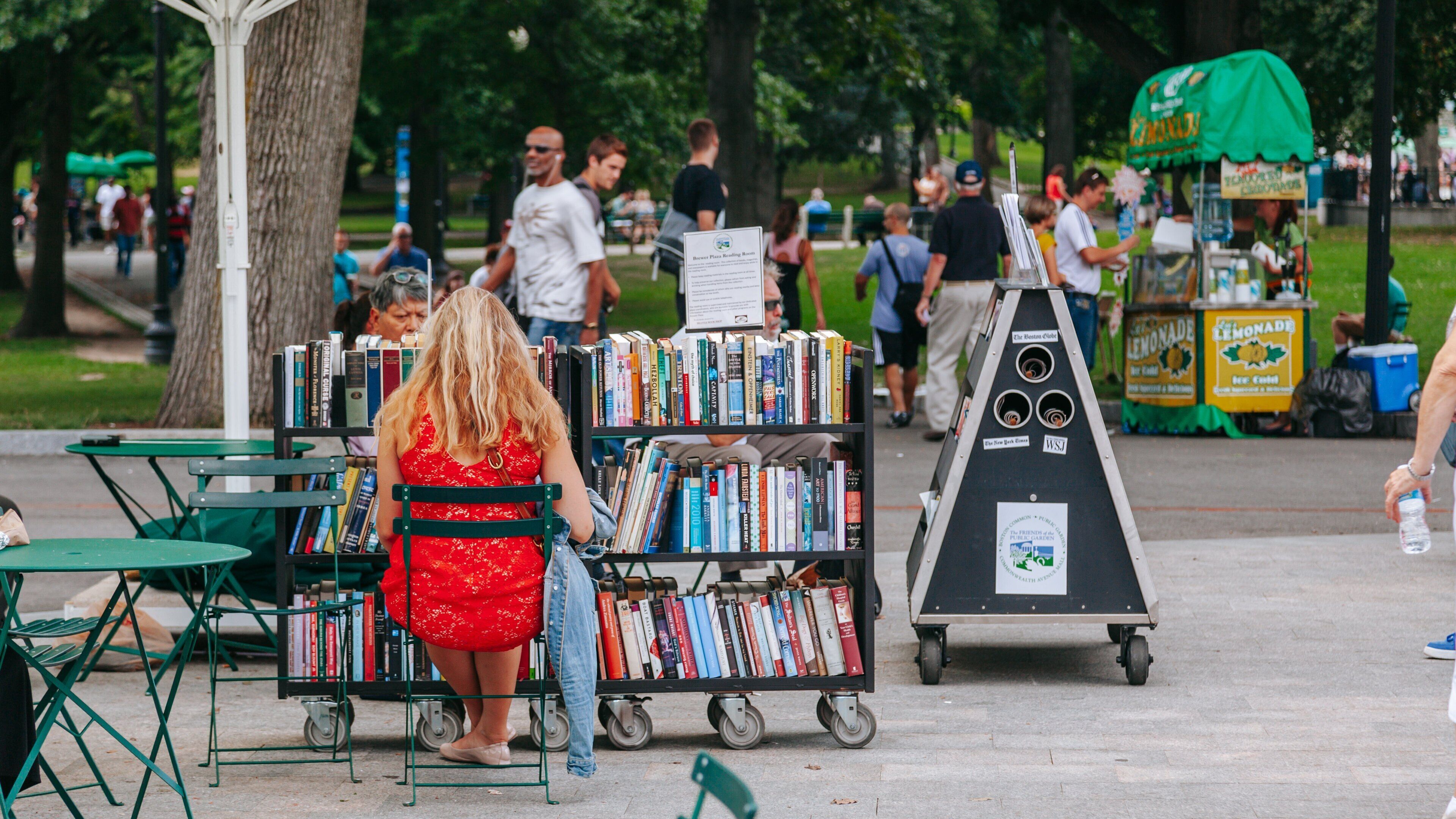 Boston Common showing markets and street scenes as well as an individual femail