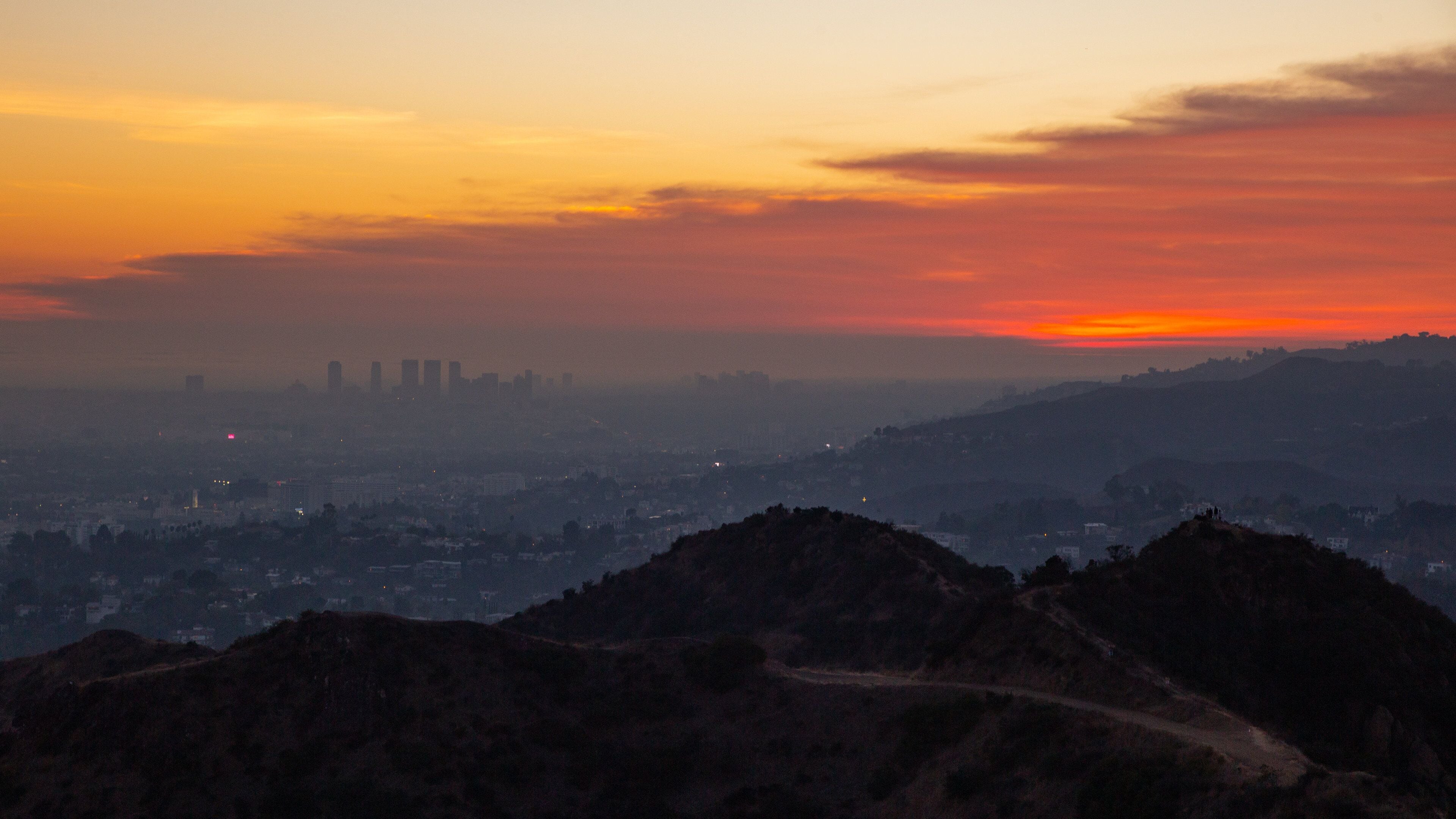Griffith Park featuring night scenes, landscape views and a sunset