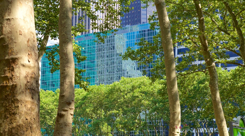 Bryant Park showing a city