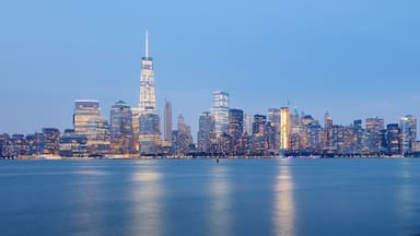 Liberty State Park featuring general coastal views, night scenes and a city