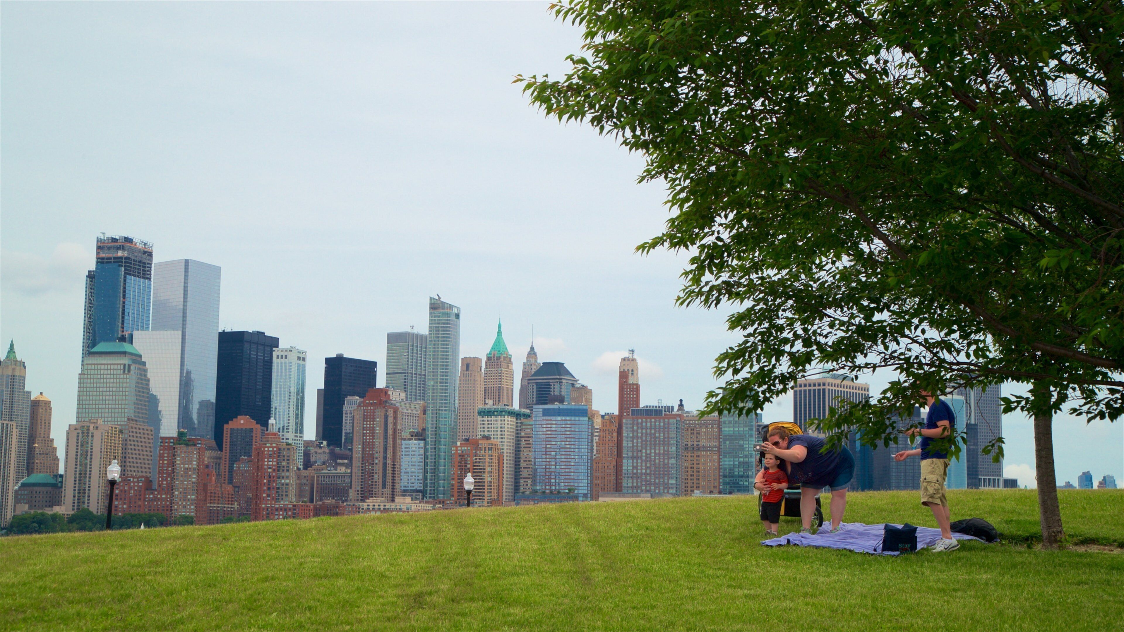 Liberty State Park which includes a skyscraper, a garden and a city
