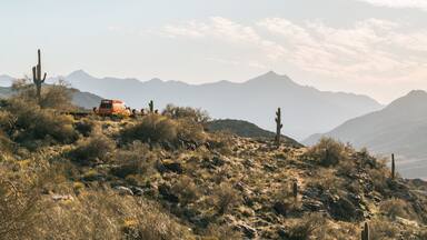 South Mountain Park which includes a sunset, desert views and landscape views