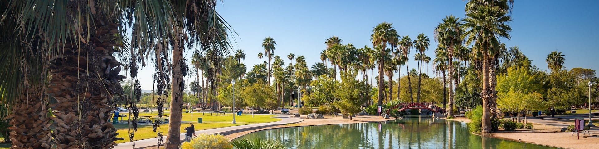 Encanto Park showing a pond and a garden
