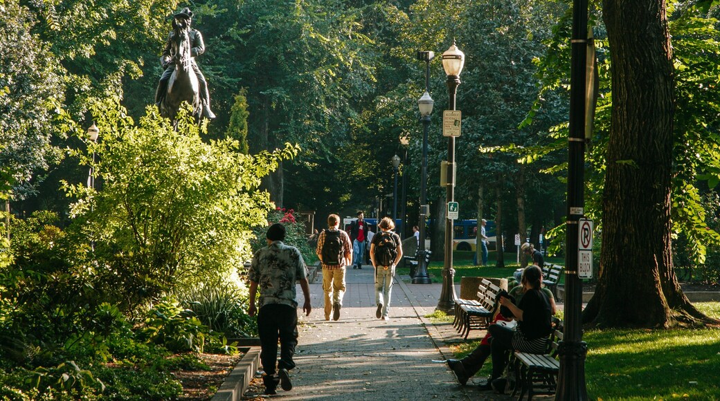 South Park Blocks showing a garden and street scenes