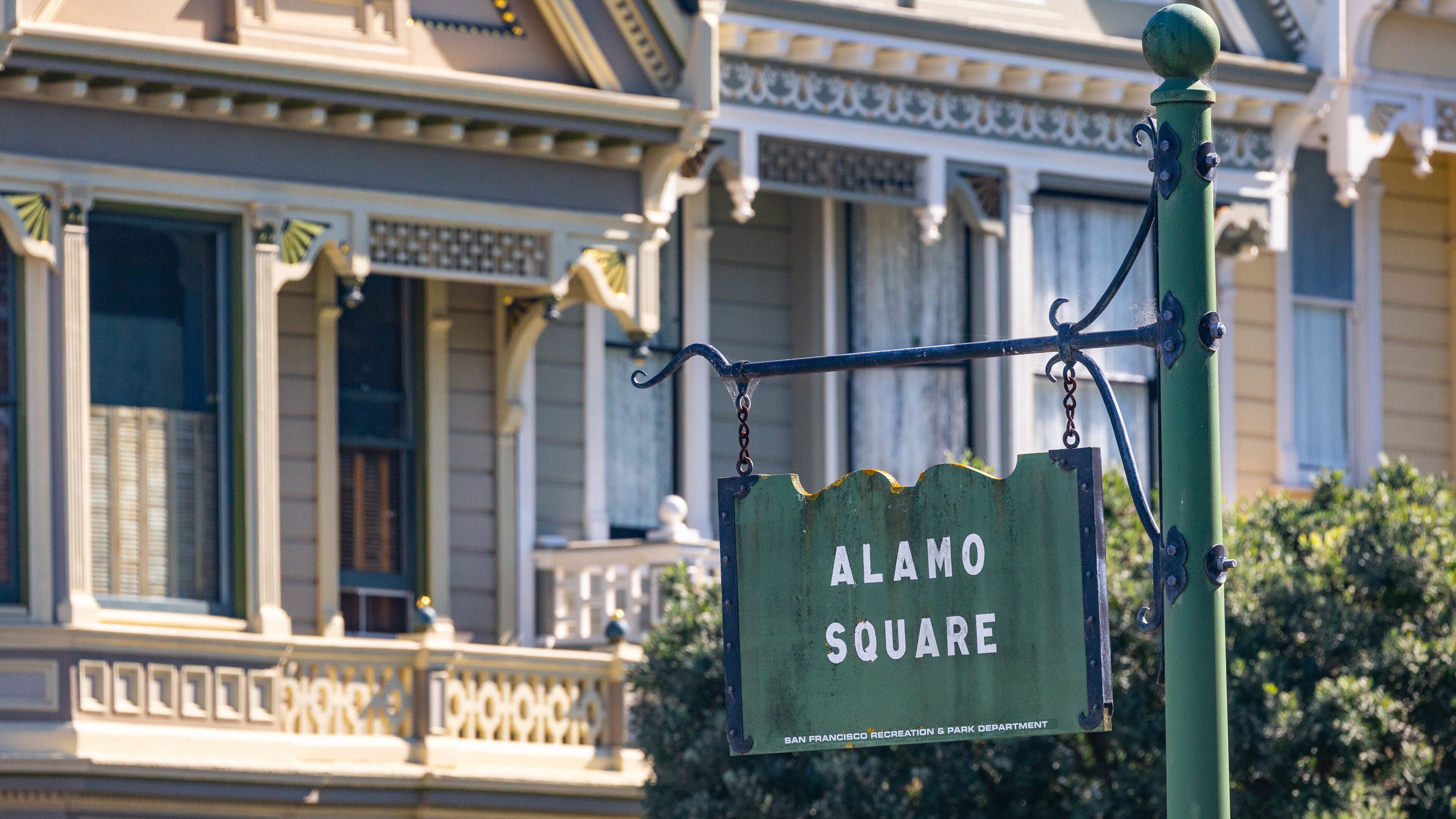 Alamo Square showing signage
