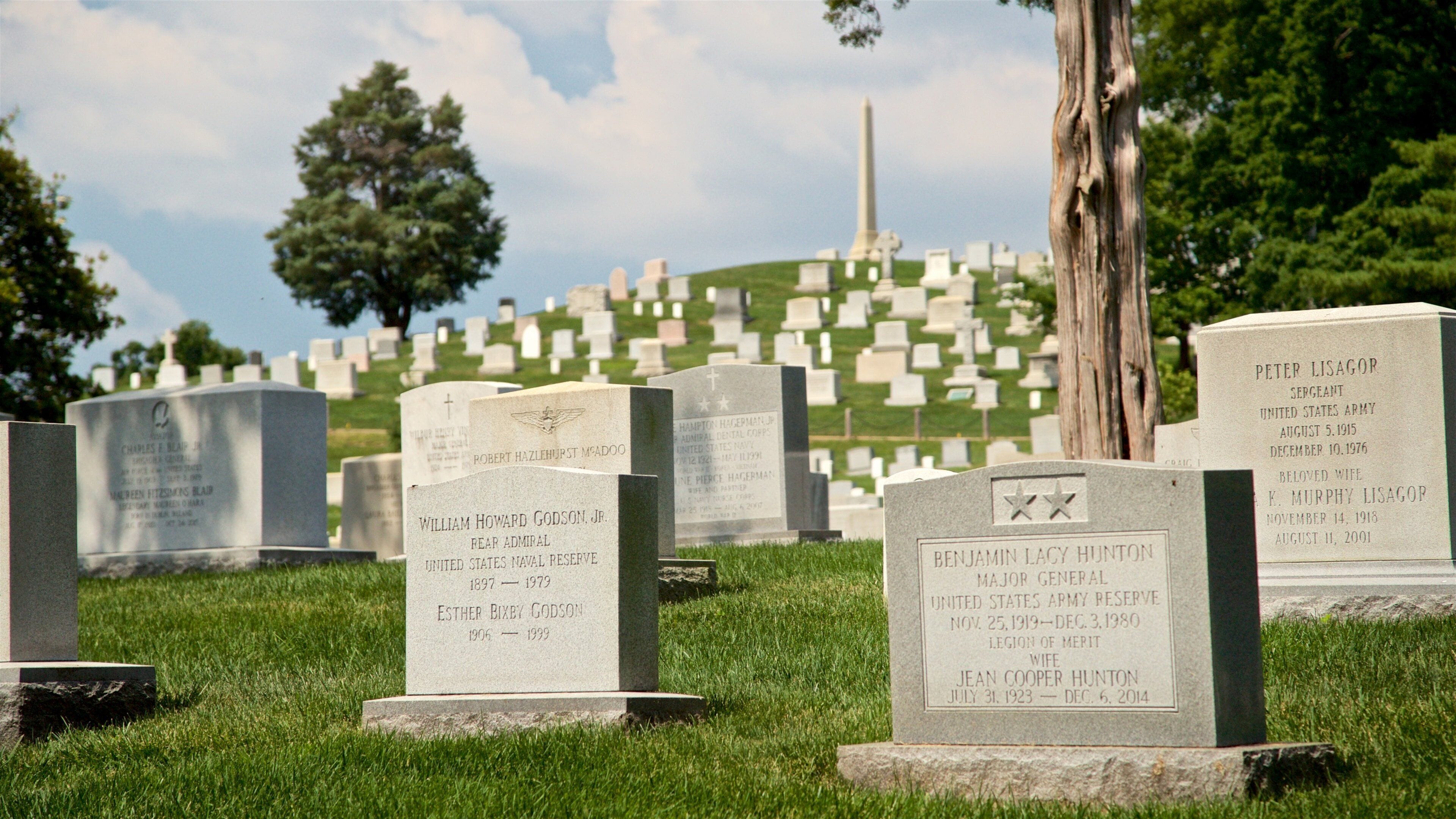 A cemetery with numerous headstones, including those of William Howard Godson, Jr., and Benjamin Lacy Hutton.
