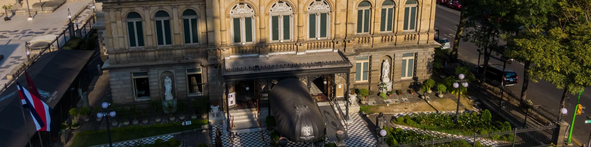 Beautiful aerial view of the Cultural plaza and the National theater on the streets of San Jose