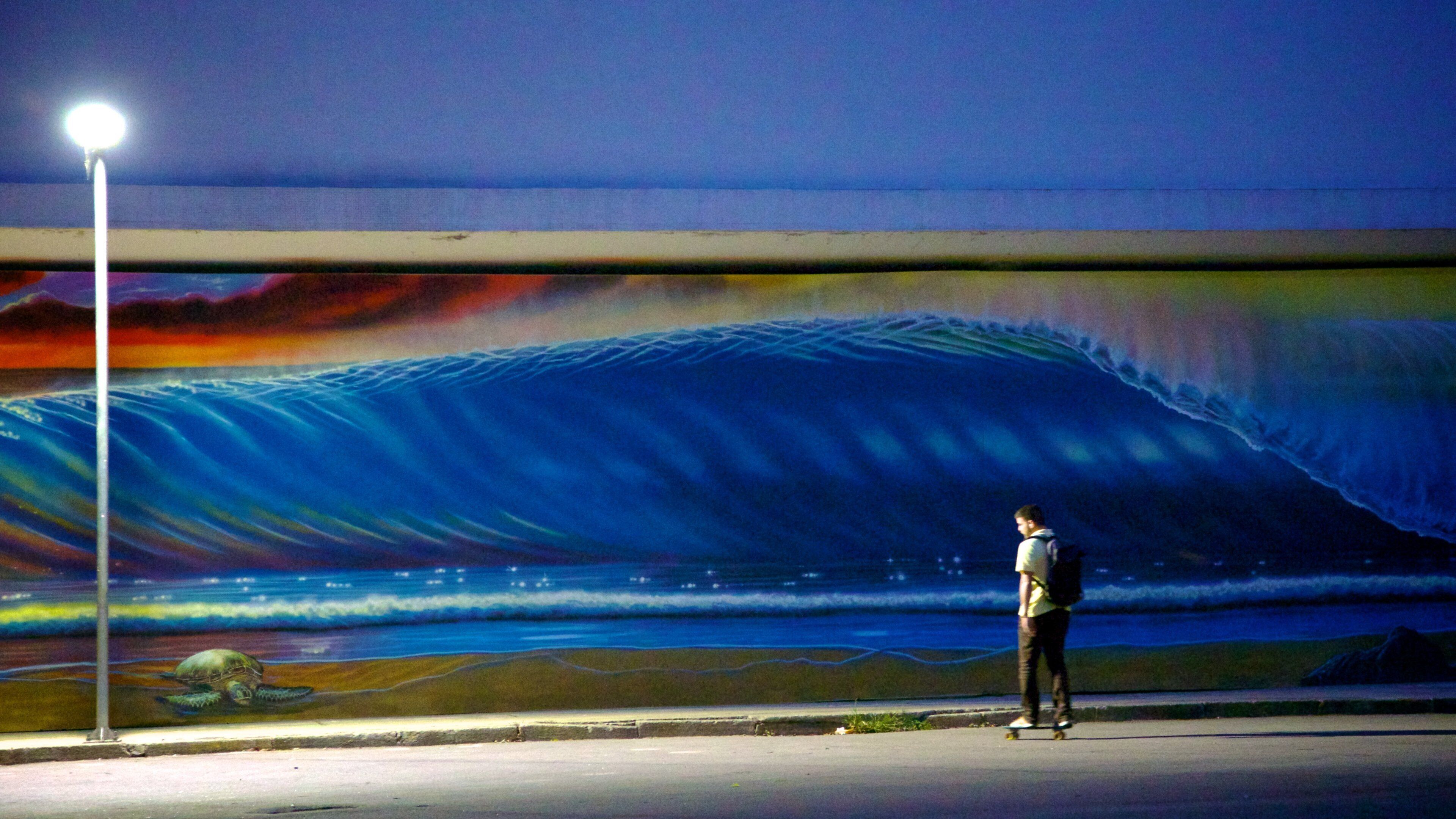 Ibirapuera Park caratteristiche di arte urbana e paesaggio notturno cosi come ragazzo