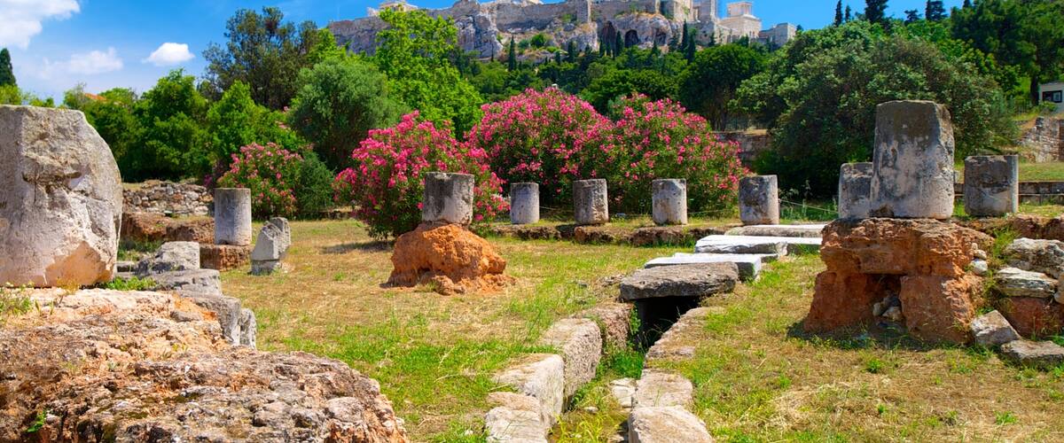 Antico Agorà che include architettura d\'epoca, rovine e oggetti d\'epoca