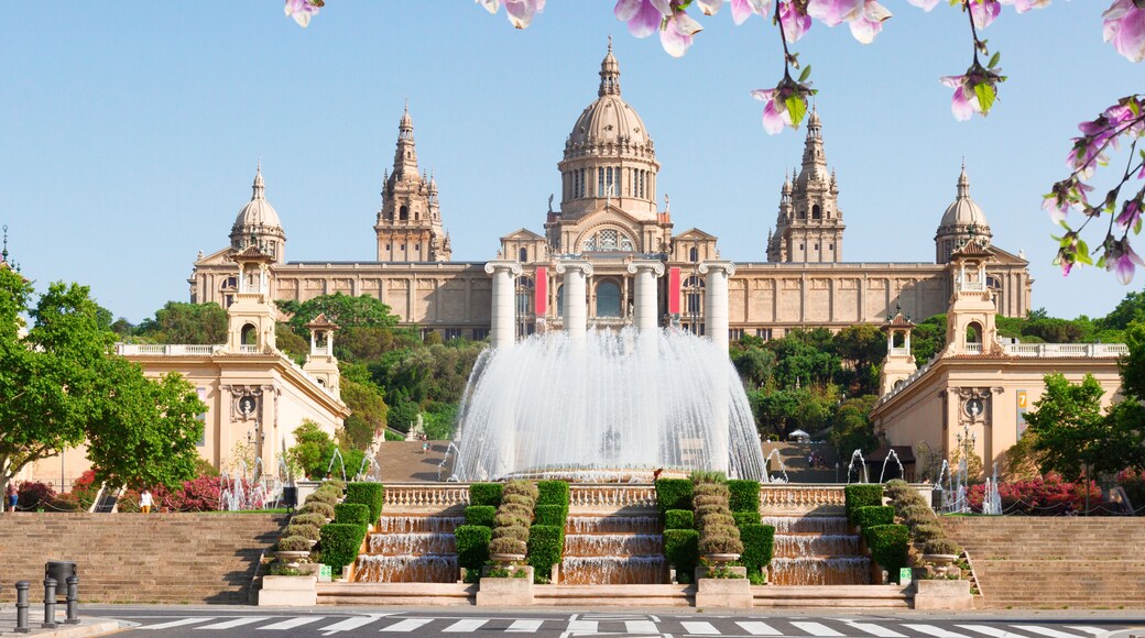 Square of Spain - National museum of Barcelona with fountain at spring day, Spain