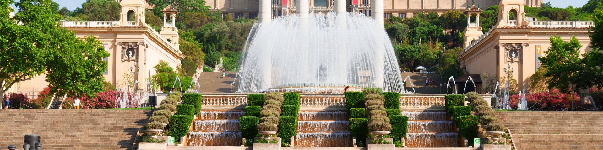 Square of Spain - National museum of Barcelona with fountain at spring day, Spain