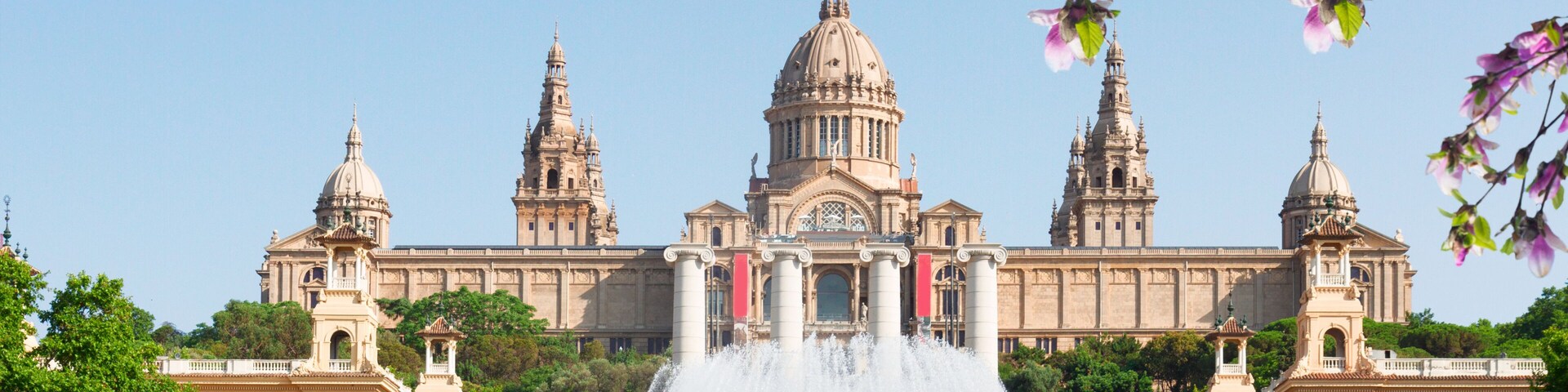 Square of Spain - National museum of Barcelona with fountain at spring day, Spain