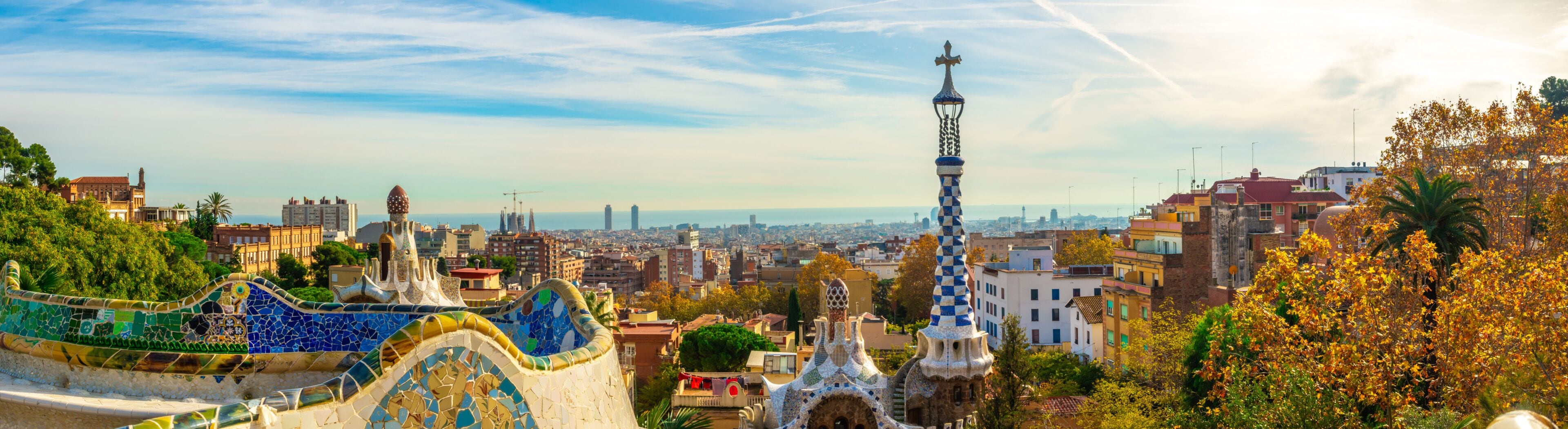 Panoramic view of Park Guell in Barcelona, Catalunya Spain.
