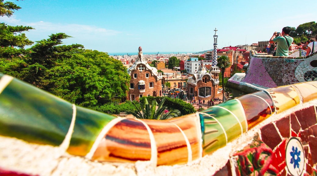 BARCELONA, SPAIN - JULY 19: Ceramic mosaic Park Guell on July 19, 2013 in Barcelona, Spain. Park Guell is the famous architectural town art designed by Antoni Gaudi and built in the years 1900 to 1914