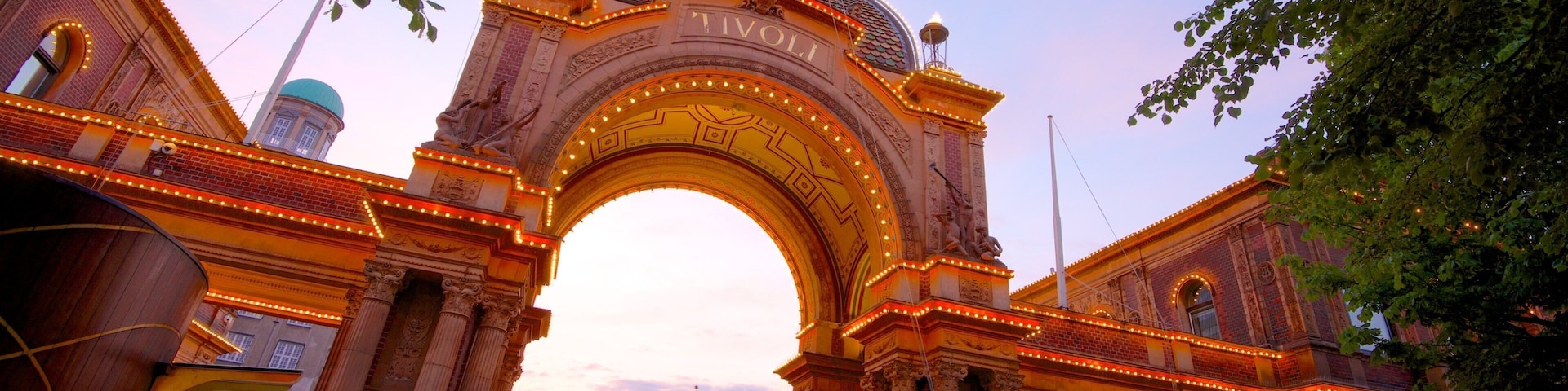 Tivoli Gardens which includes heritage architecture and rides
