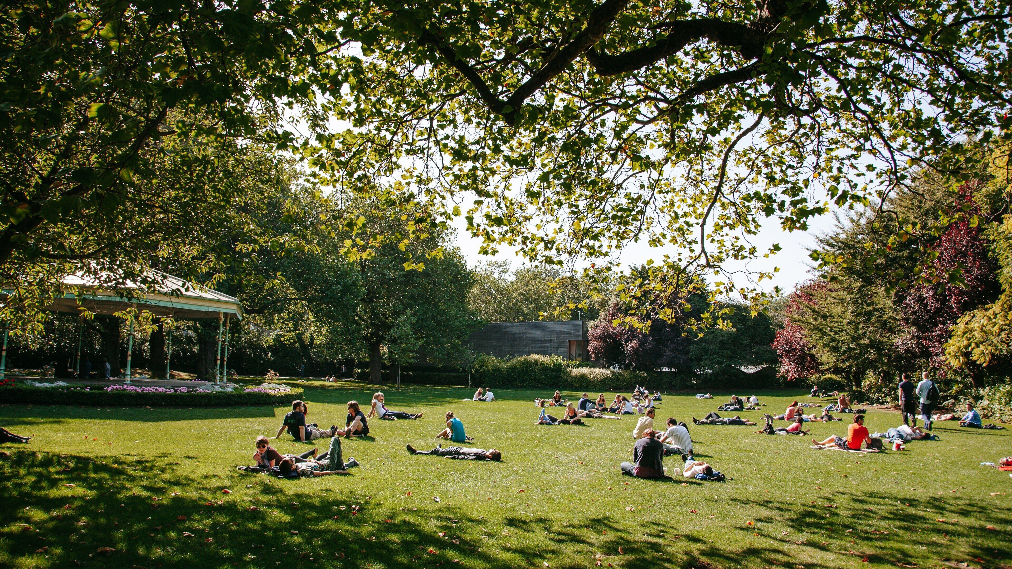 St. Stephen\'s Green featuring picnicing and a garden