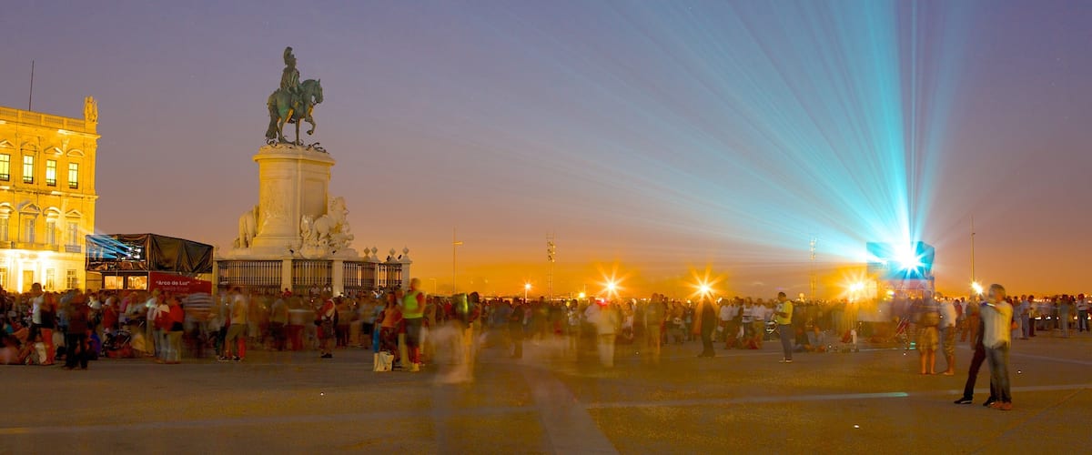 Commerce Square featuring nightlife, a city and outdoor art