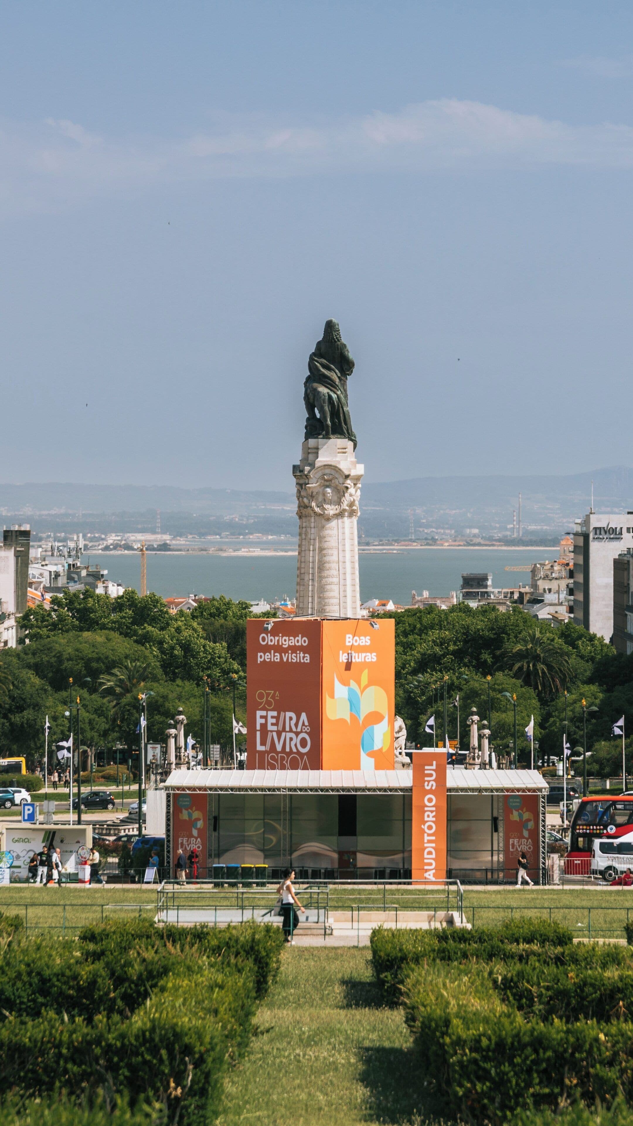 Exploring Eduardo VII Park with its iconic monument and vibrant surroundings in Lisbon City Center, Portugal during a sunny day