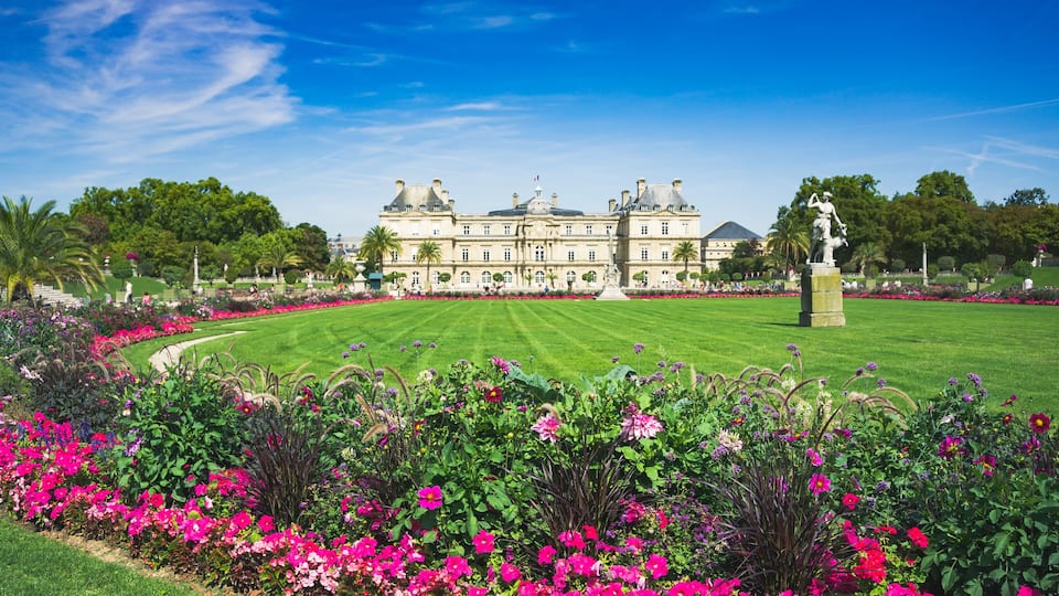 Luxembourg Gardens with Luxembourg Palace in summer, Paris, France