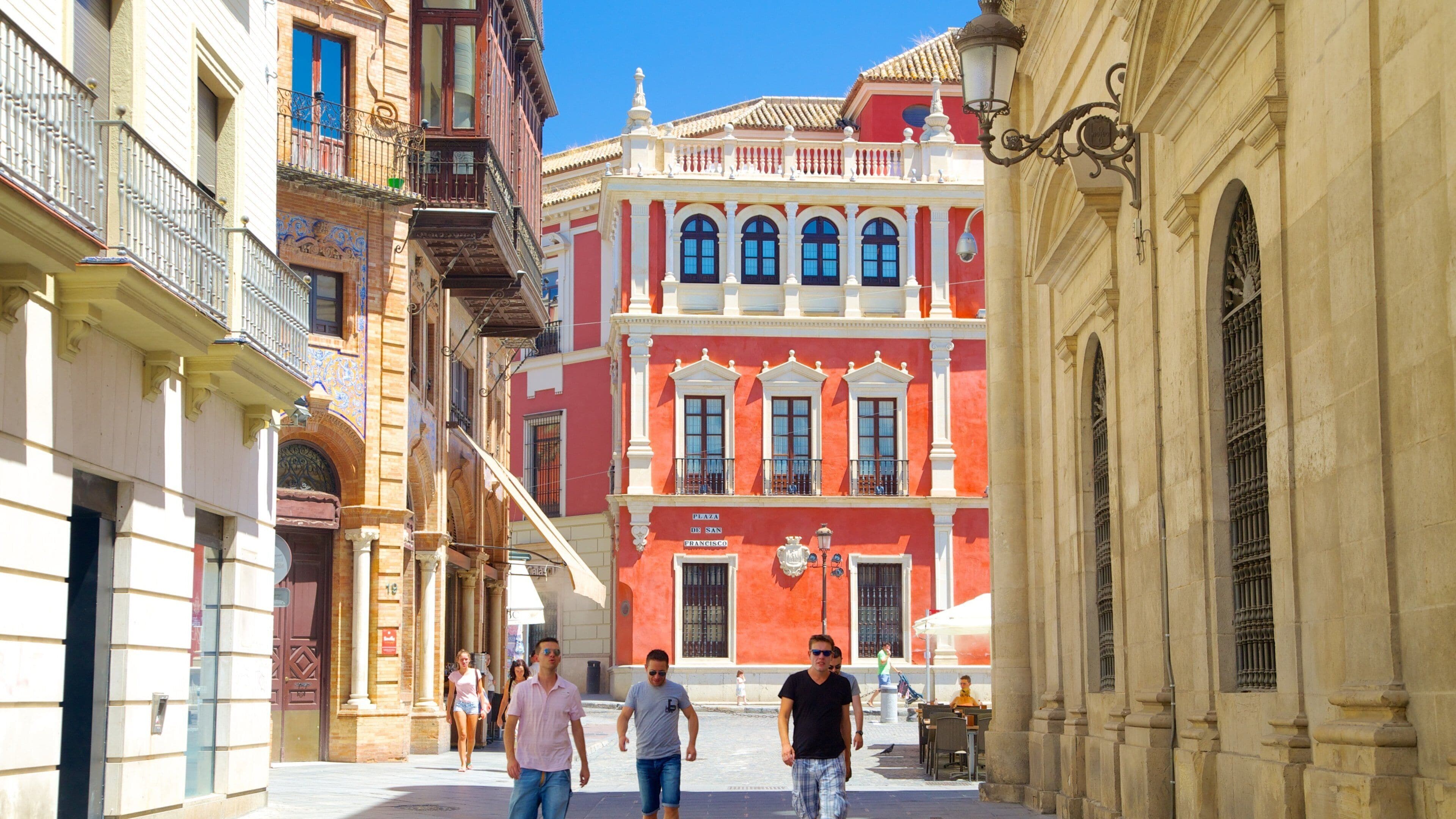 Plaza Nueva som inkluderar historisk arkitektur, en stad och gatuliv