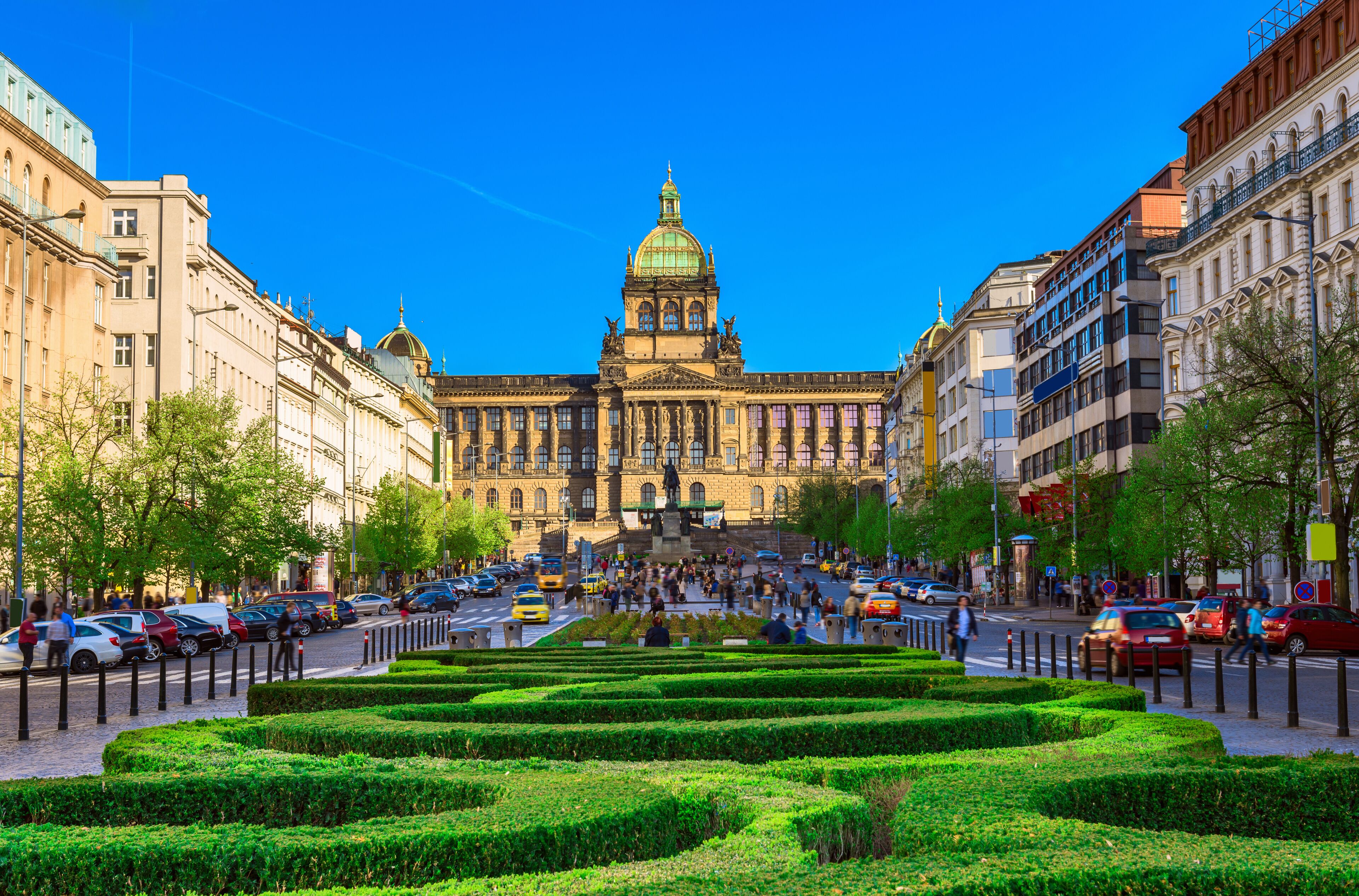 Wenceslas square and National Museum in Prague, Czech Republic