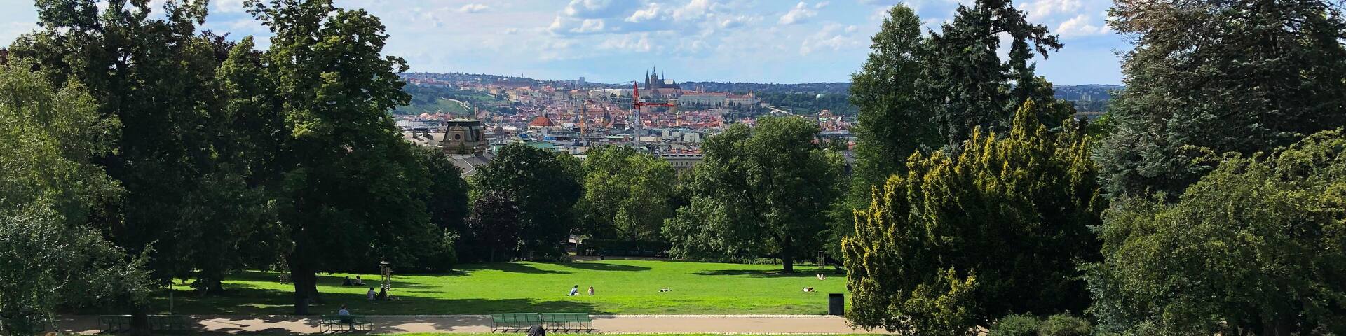 Panoramic view of a city park with urban development off in the distance