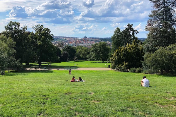 Panoramic view of a city park with urban development off in the distance